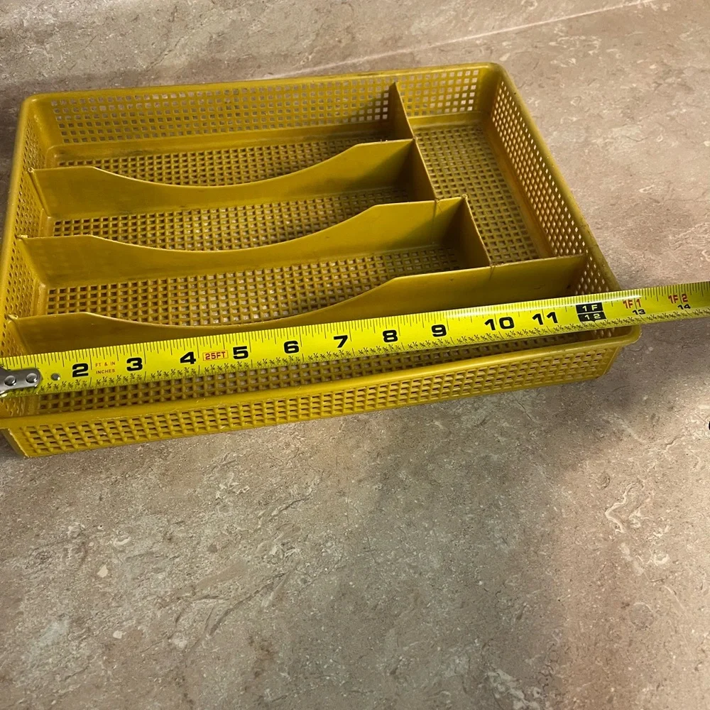 Vintage Yellow Plastic Cutlery Tray Organizer